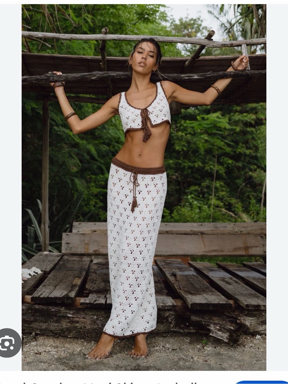 Women’s White Crochet Two-Piece Skirt Set — Sleeveless Crop Top & Maxi Skirt